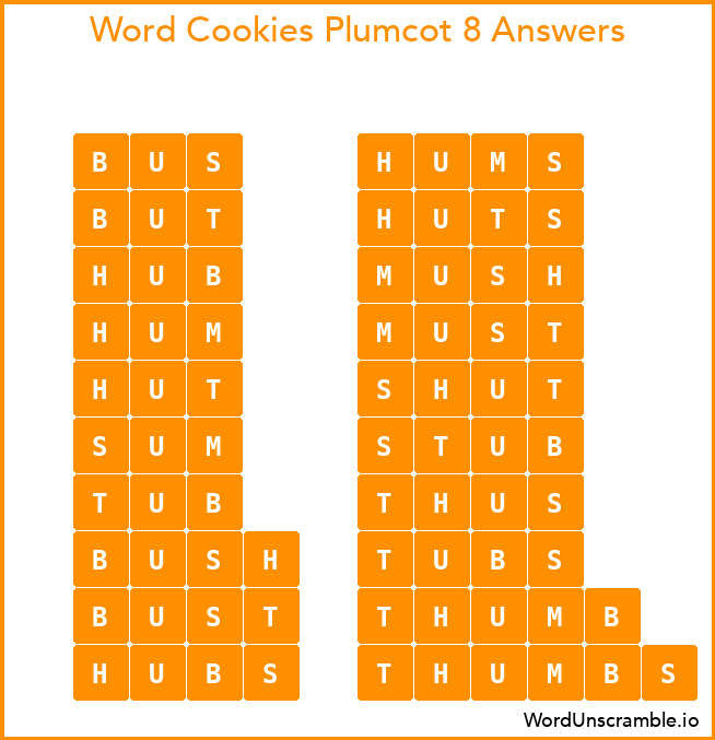 Word Cookies Plumcot 8 Answers