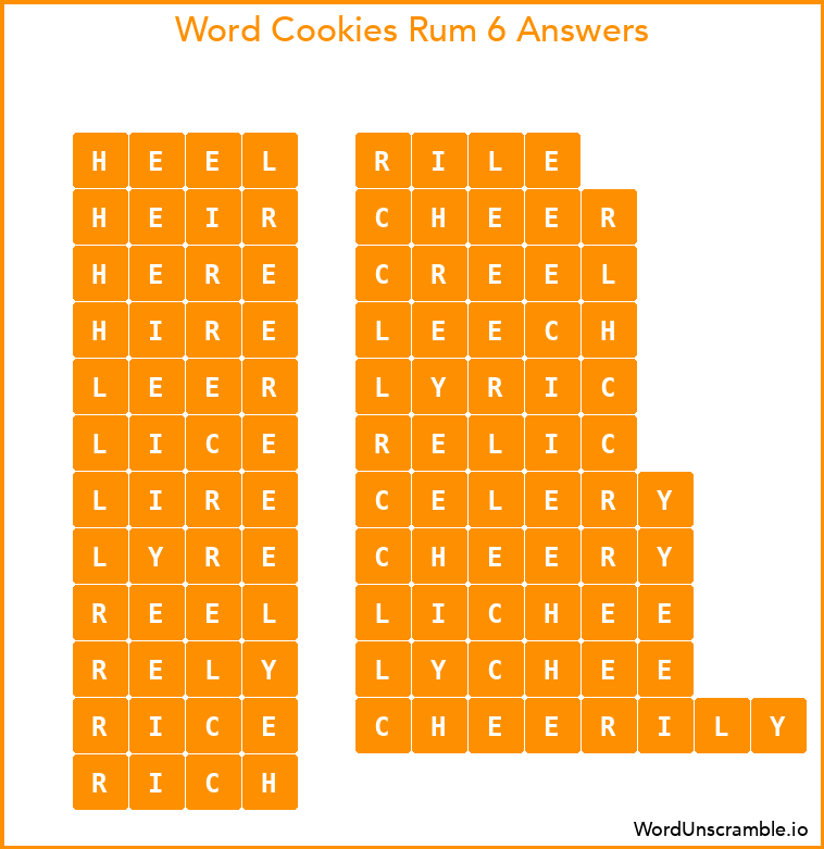 Word Cookies Rum 6 Answers