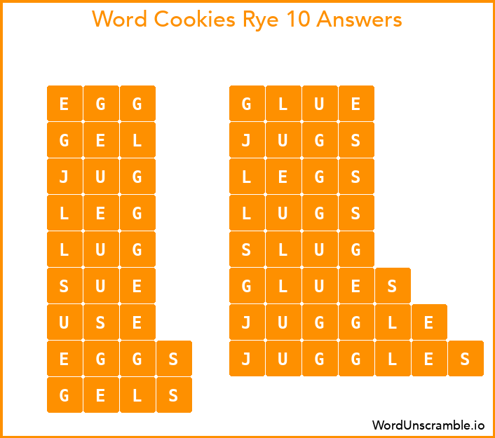 Word Cookies Rye 10 Answers