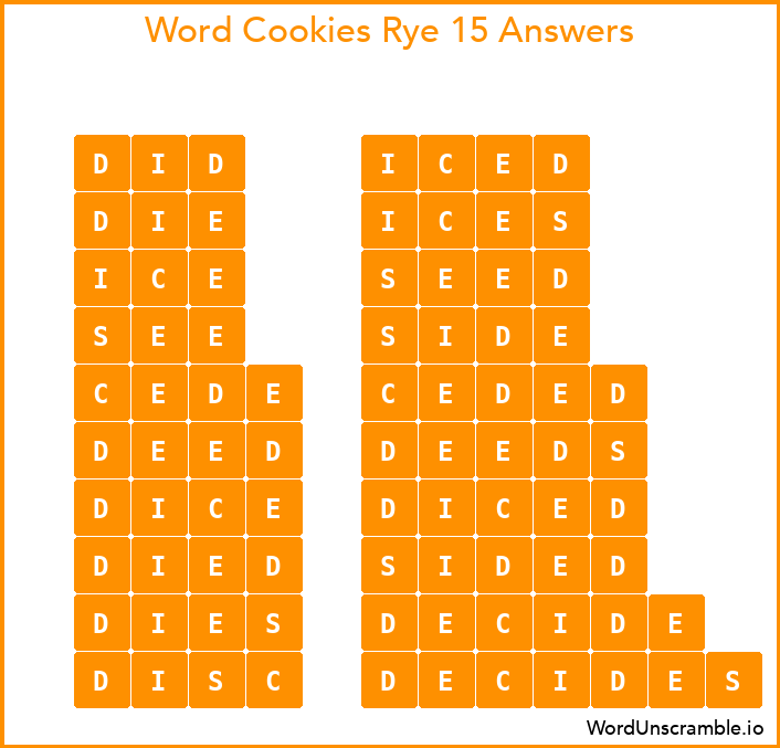 Word Cookies Rye 15 Answers
