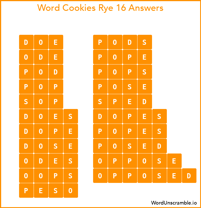 Word Cookies Rye 16 Answers