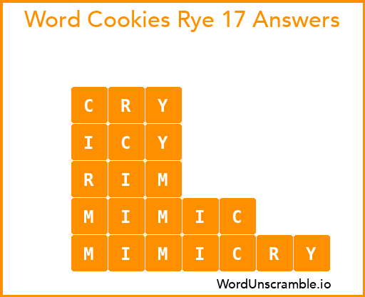 Word Cookies Rye 17 Answers