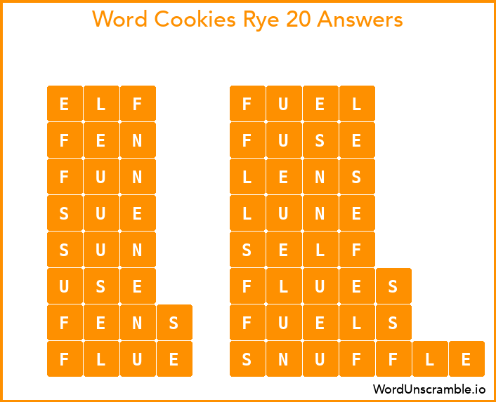 Word Cookies Rye 20 Answers