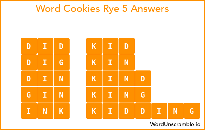 Word Cookies Rye 5 Answers