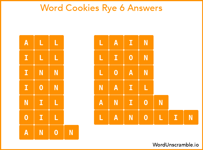 Word Cookies Rye 6 Answers