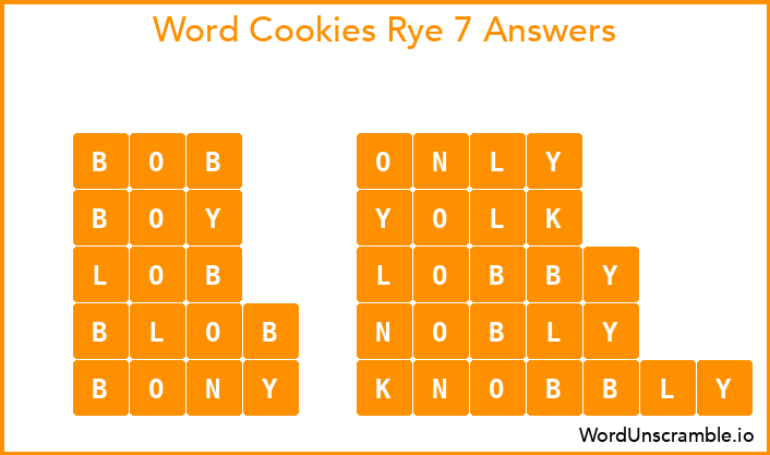 Word Cookies Rye 7 Answers
