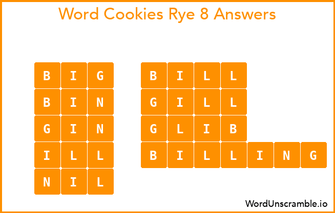 Word Cookies Rye 8 Answers