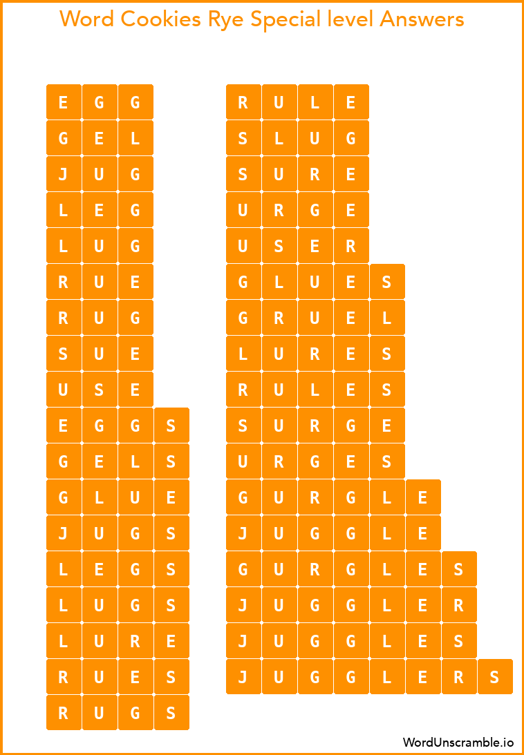Word Cookies Rye Special level Answers