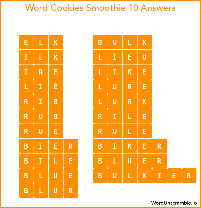 Word Cookies Smoothie 10 Answers