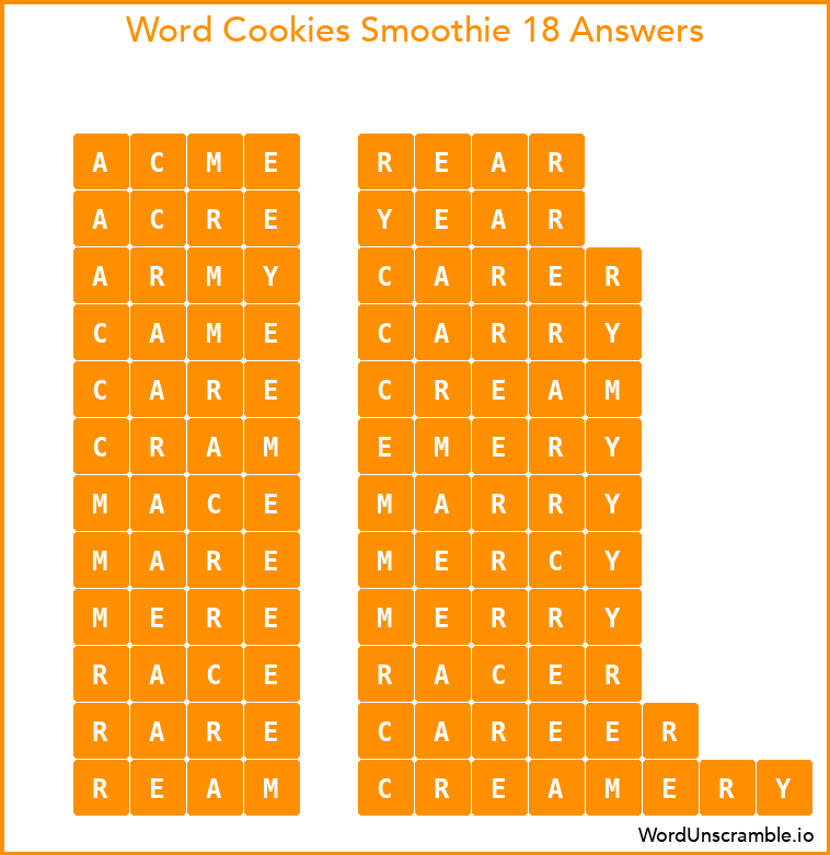 Word Cookies Smoothie 18 Answers