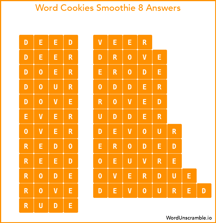 Word Cookies Smoothie 8 Answers
