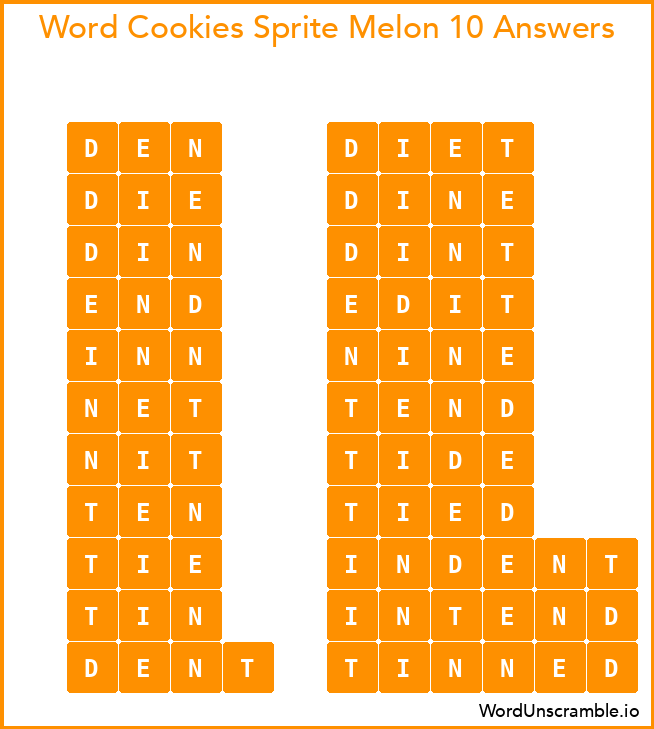 Word Cookies Sprite Melon 10 Answers