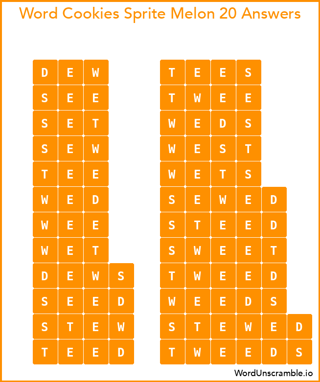 Word Cookies Sprite Melon 20 Answers