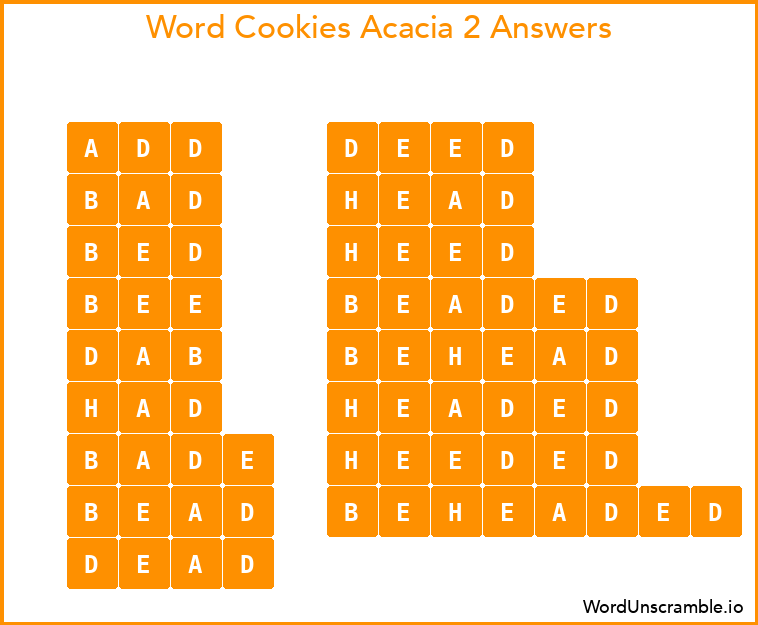 Word Cookies Acacia 2 Answers