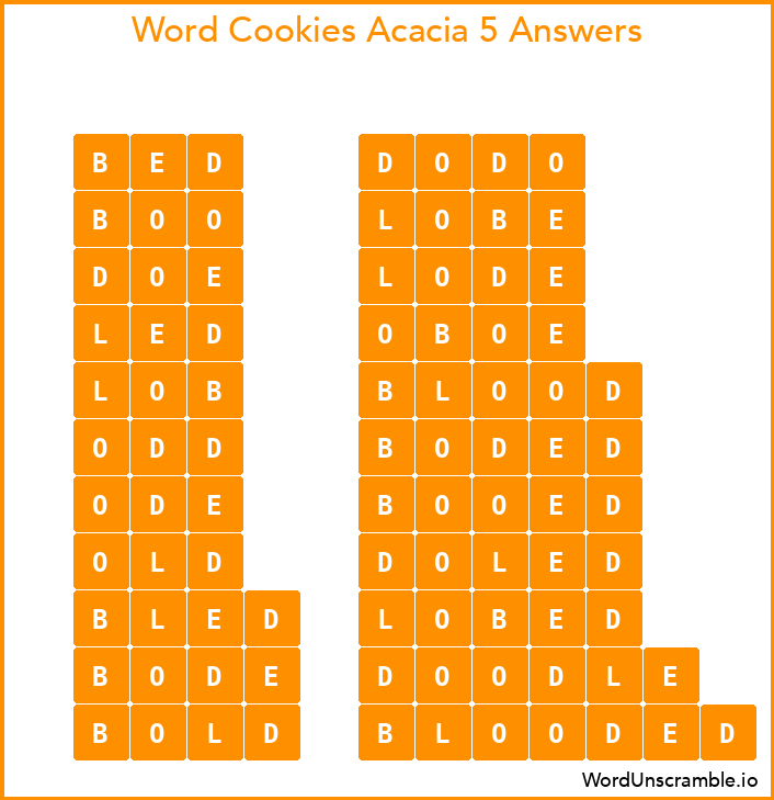 Word Cookies Acacia 5 Answers