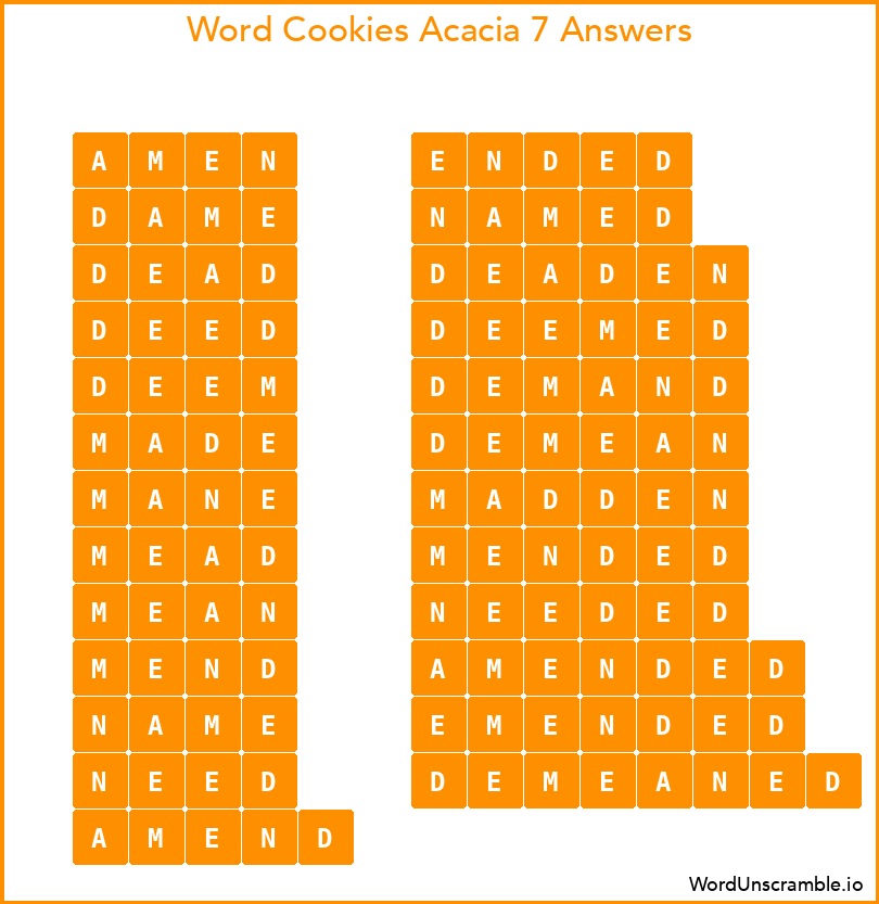 Word Cookies Acacia 7 Answers