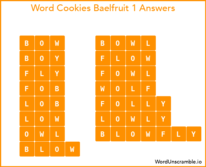 Word Cookies Baelfruit 1 Answers