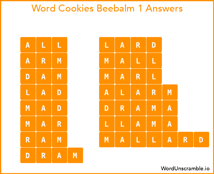 Word Cookies Beebalm 1 Answers