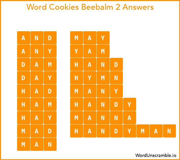Word Cookies Beebalm 2 Answers