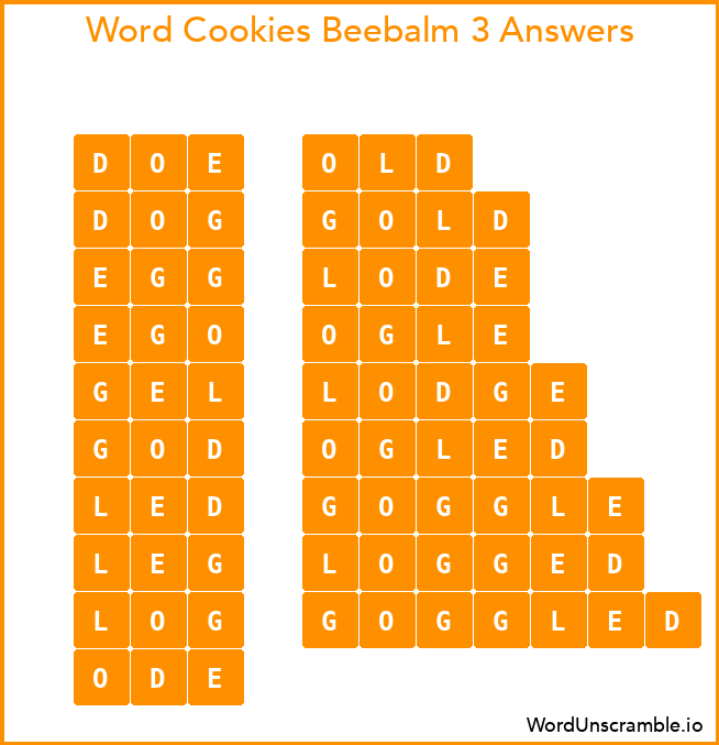Word Cookies Beebalm 3 Answers