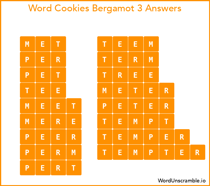 Word Cookies Bergamot 3 Answers