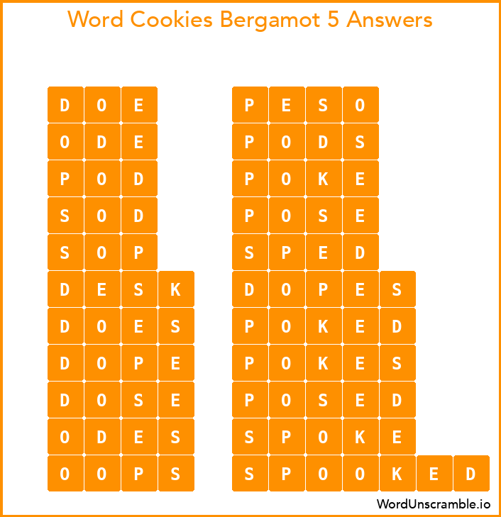 Word Cookies Bergamot 5 Answers