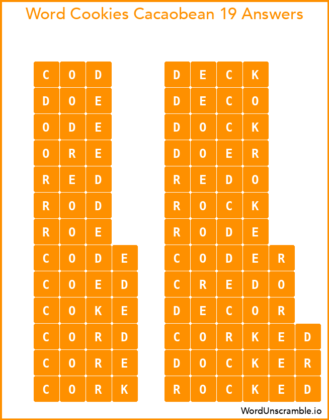 Word Cookies Cacaobean 19 Answers