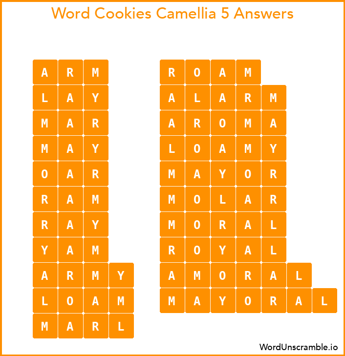 Word Cookies Camellia 5 Answers