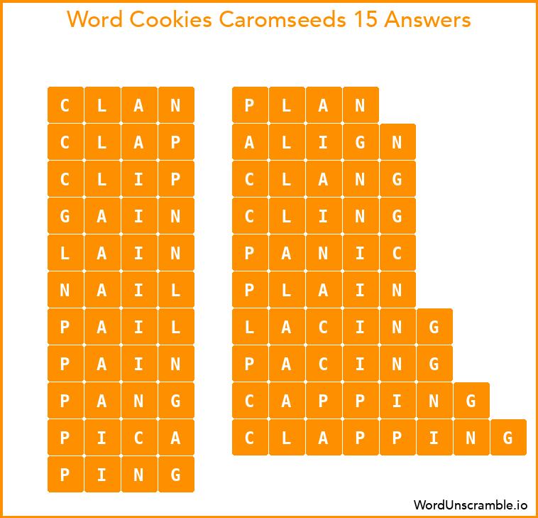 Word Cookies Caromseeds 15 Answers