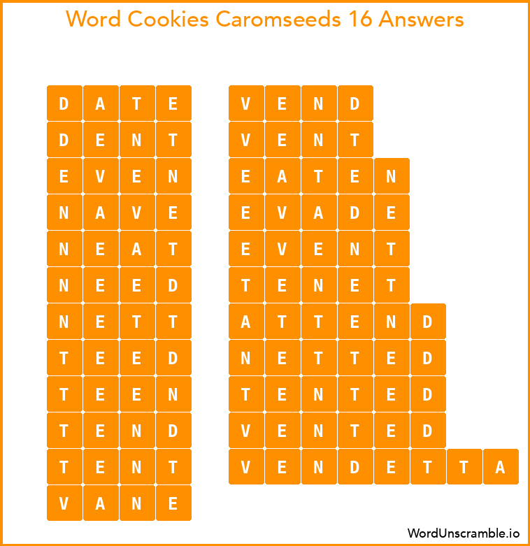 Word Cookies Caromseeds 16 Answers