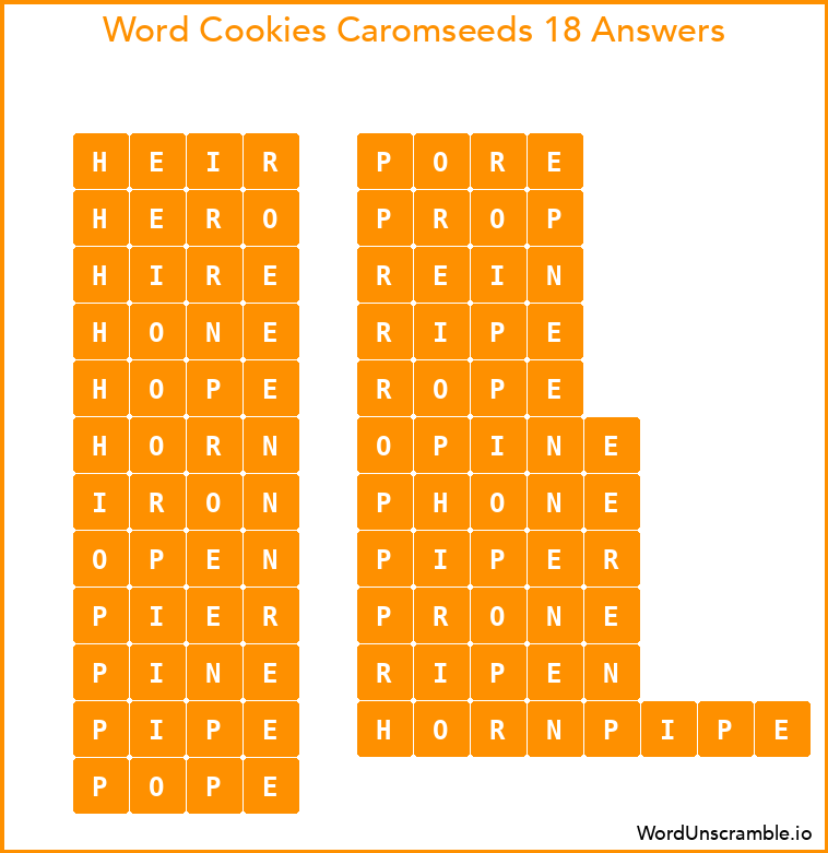 Word Cookies Caromseeds 18 Answers