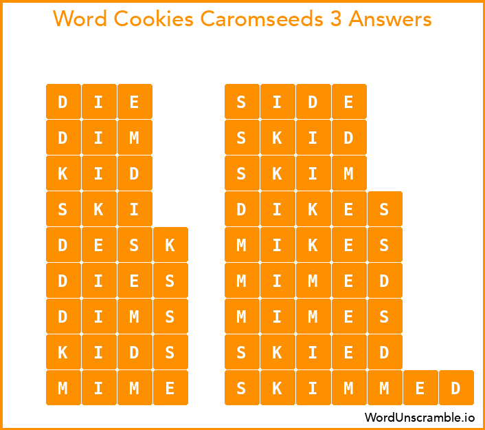 Word Cookies Caromseeds 3 Answers