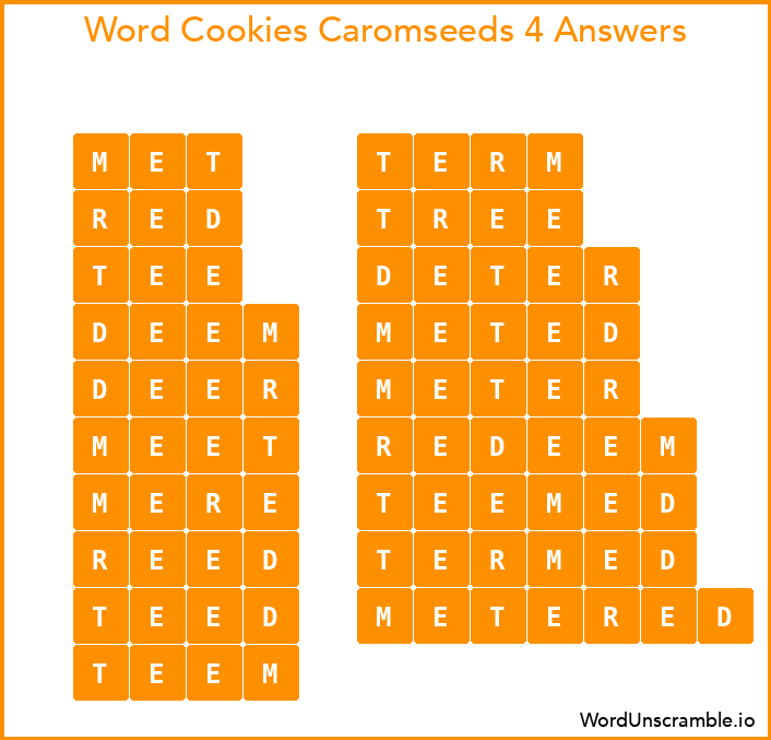 Word Cookies Caromseeds 4 Answers