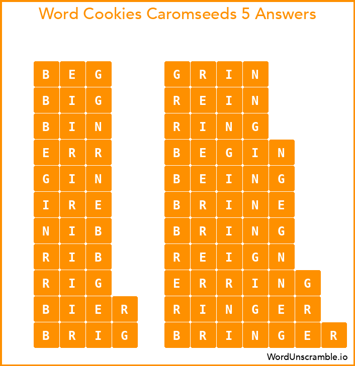 Word Cookies Caromseeds 5 Answers
