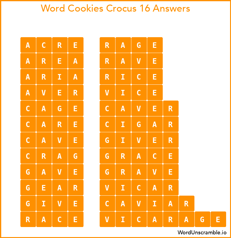 Word Cookies Crocus 16 Answers