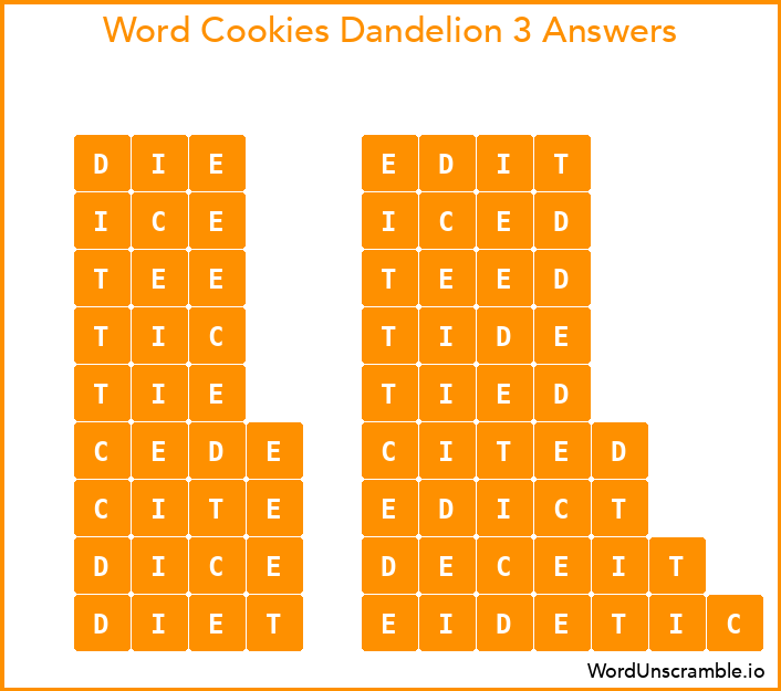 Word Cookies Dandelion 3 Answers