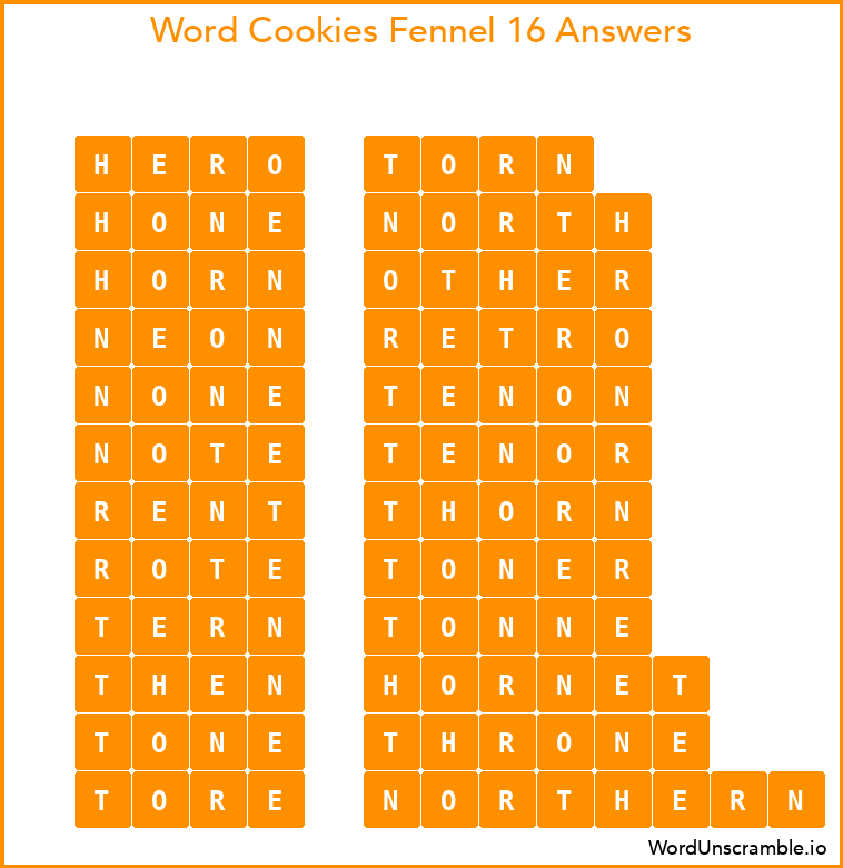 Word Cookies Fennel 16 Answers