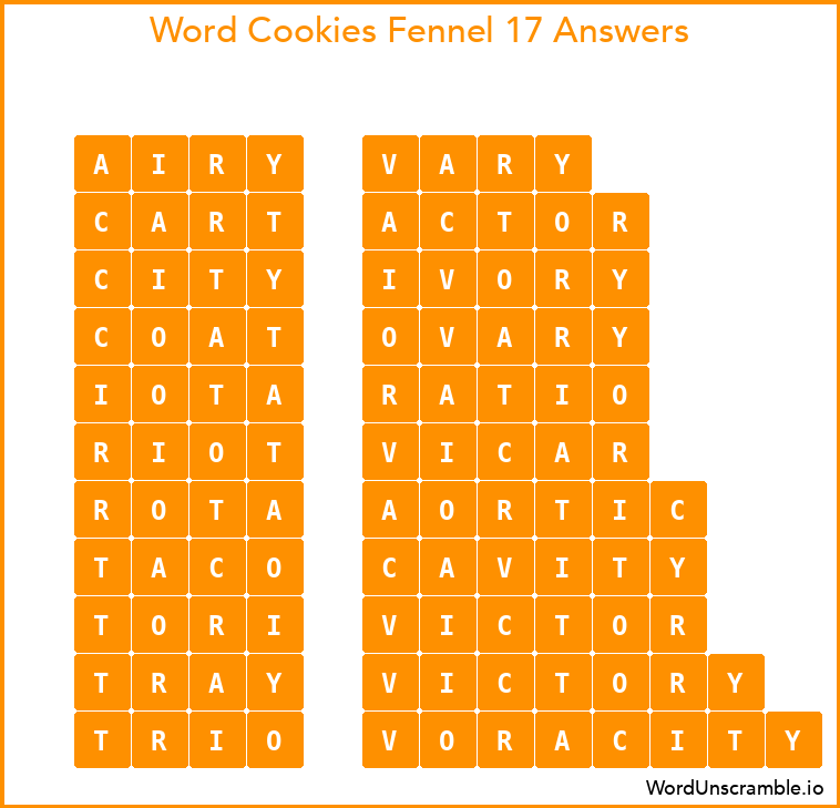 Word Cookies Fennel 17 Answers