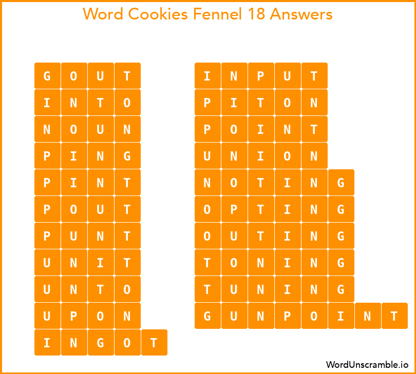Word Cookies Fennel 18 Answers