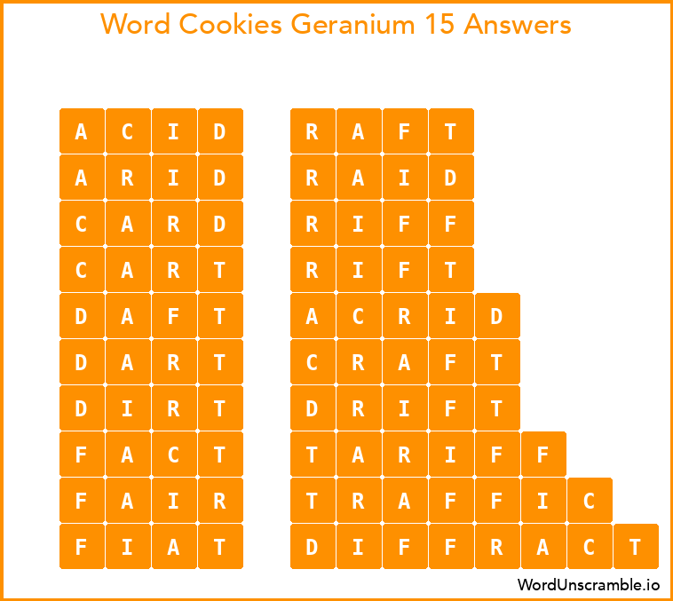 Word Cookies Geranium 15 Answers
