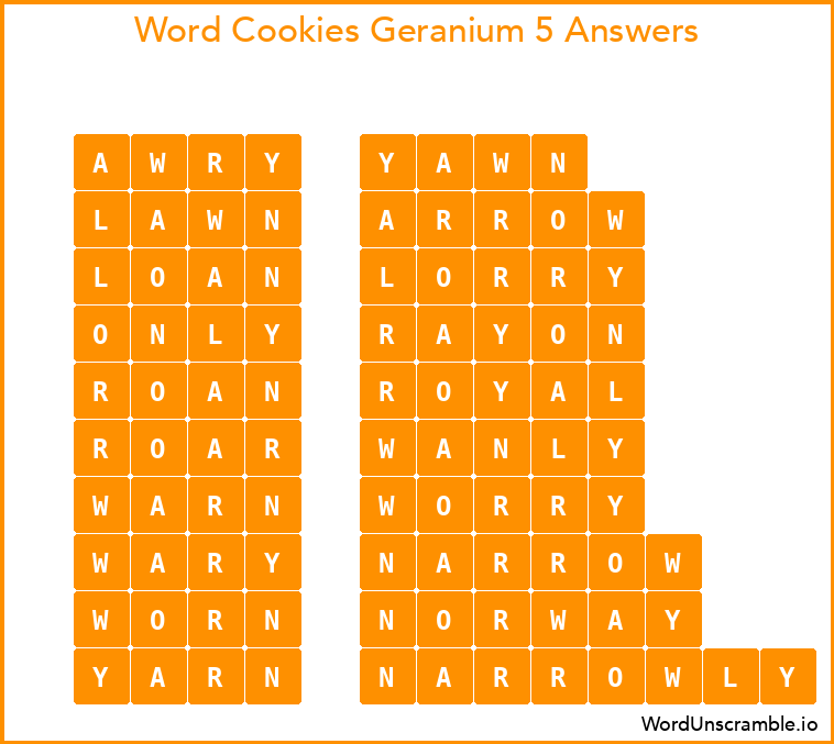 Word Cookies Geranium 5 Answers