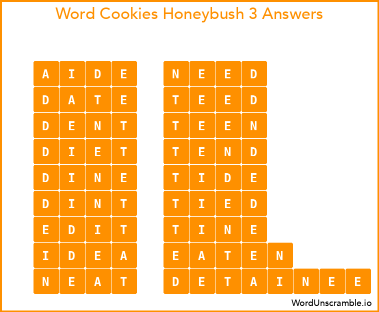 Word Cookies Honeybush 3 Answers