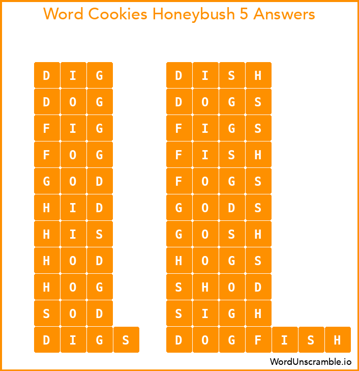 Word Cookies Honeybush 5 Answers