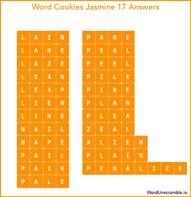 Word Cookies Jasmine 17 Answers