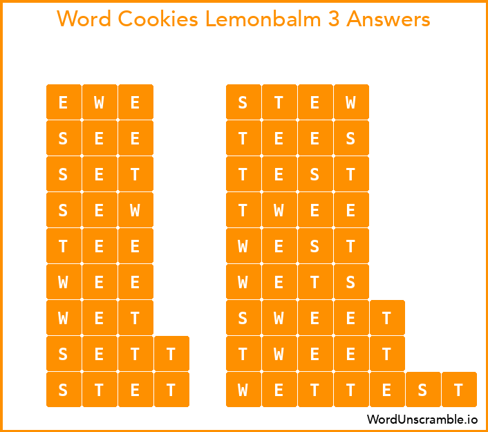 Word Cookies Lemonbalm 3 Answers