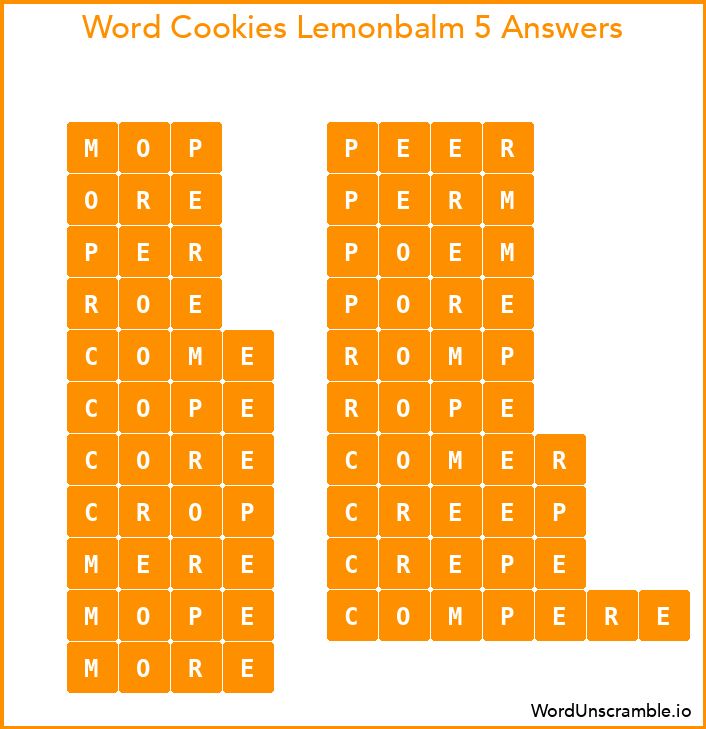 Word Cookies Lemonbalm 5 Answers