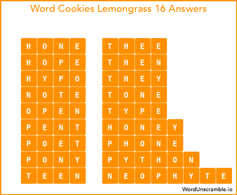 Word Cookies Lemongrass 16 Answers