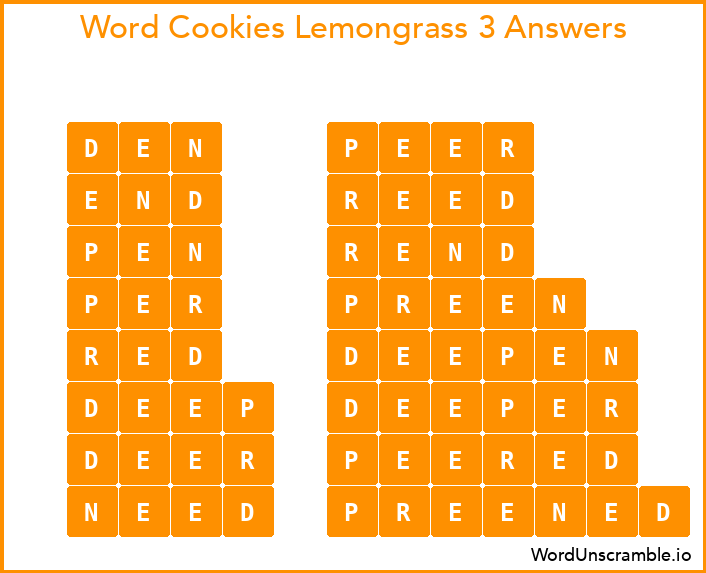 Word Cookies Lemongrass 3 Answers
