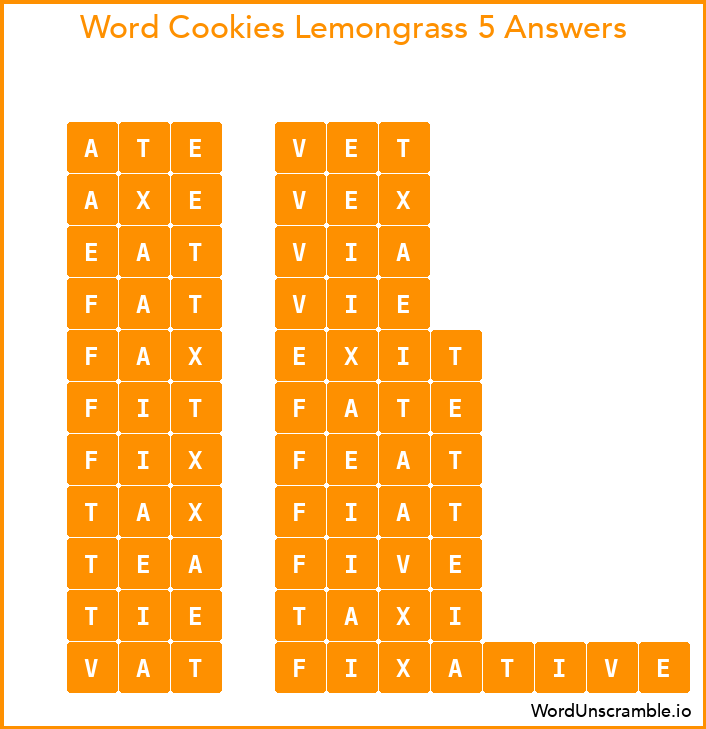 Word Cookies Lemongrass 5 Answers