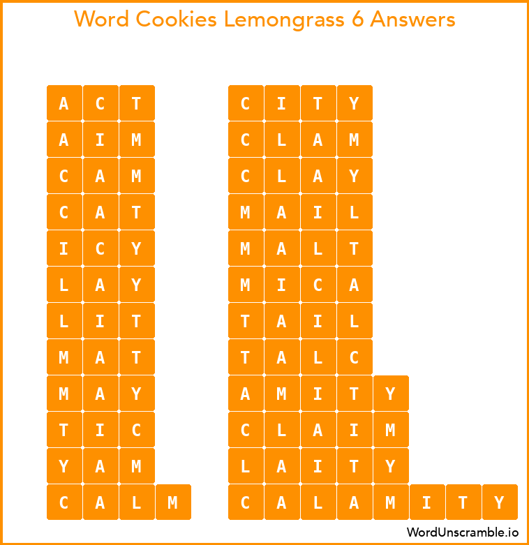 Word Cookies Lemongrass 6 Answers